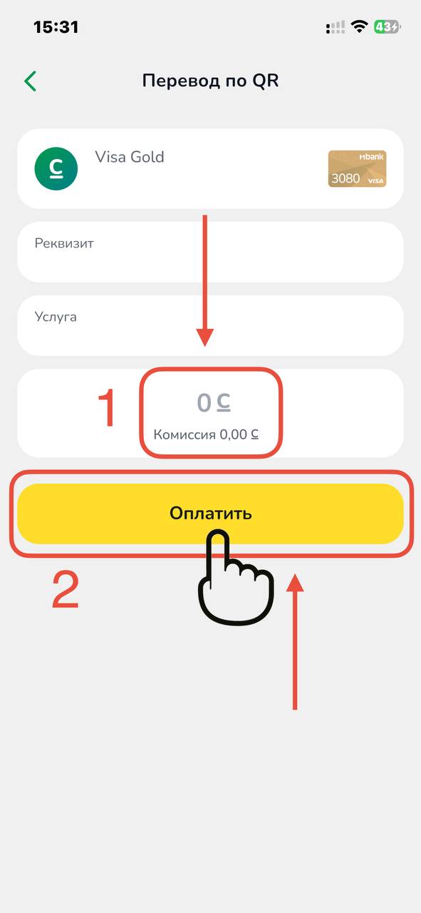 Ввод суммы и оплата